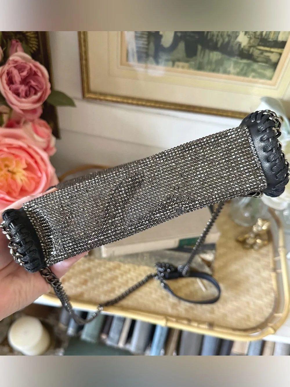 Gorgeous Sandra Ling Upcycled Black Rhinestone Crossbody Bag, NWOT